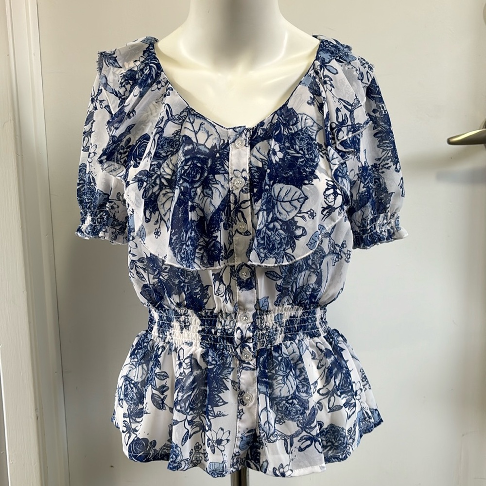 STREETWEAR SOCIETY blue and white Paisley blouse